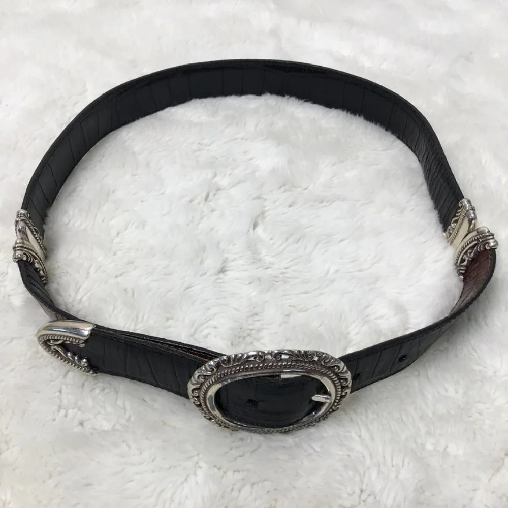 Brighton Womens Reversible Silver Black Brown Leather Belt size Medium